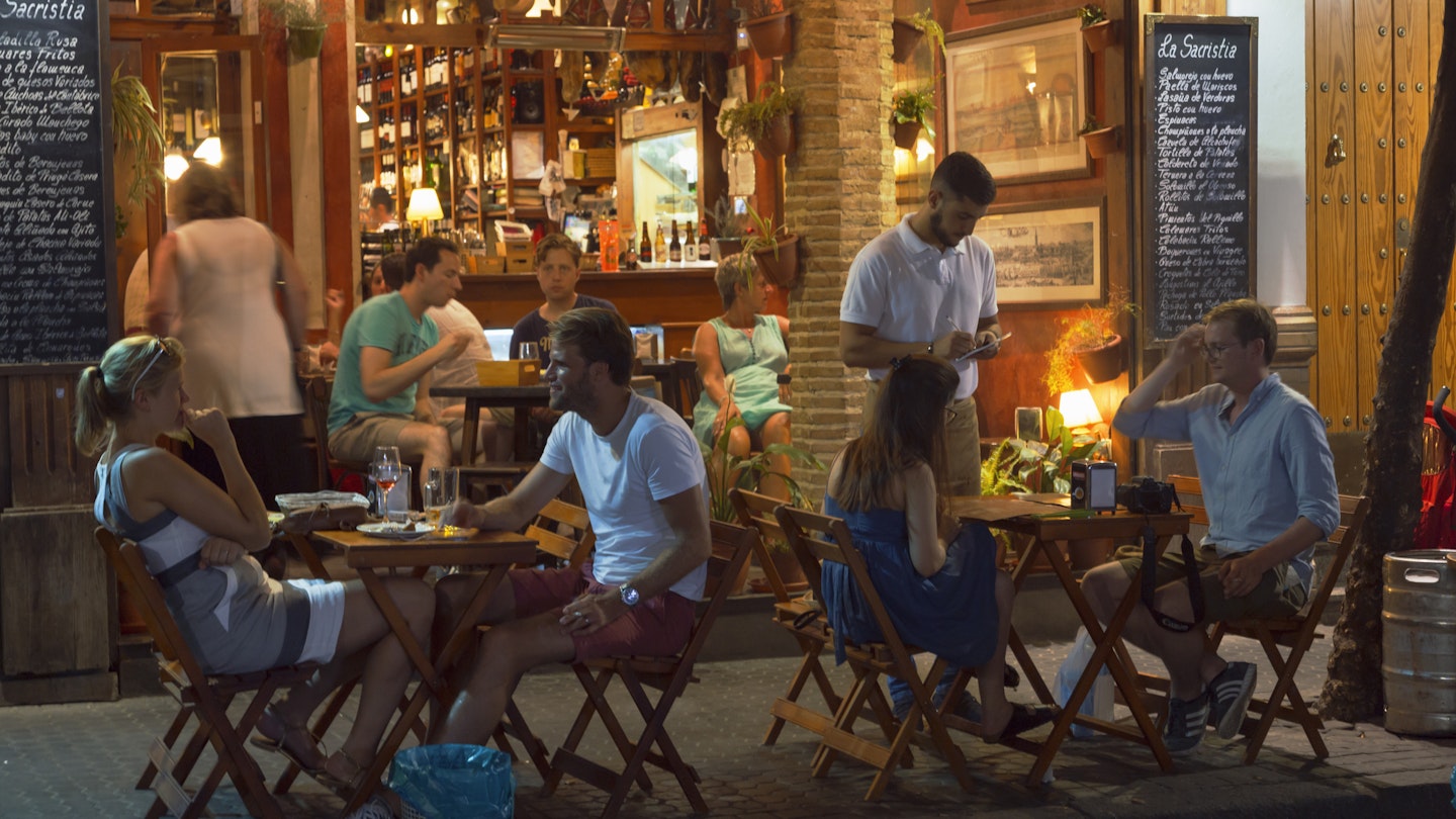 Seville's pretty neighborhood of Santa Cruz has lots of charming tapas bar